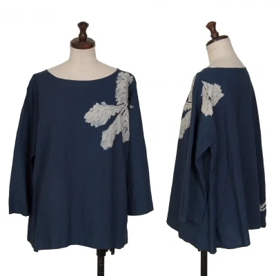 45R Indigo Dyed Discharge Printing Linen Long Sleeve Shirt