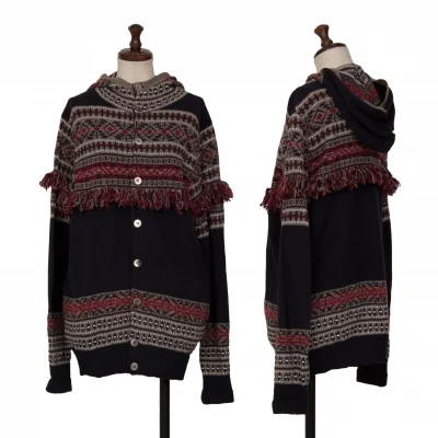 zucca Nordic Fringe Switching Knit Hoodie Jacket