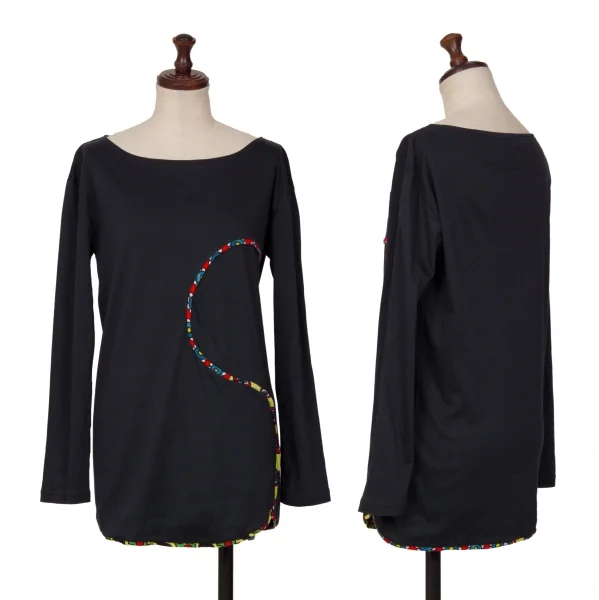 ツモリチサトTSUMORI CHISATO フラワーイラストパイピングカットソー 紺2 K-129392_001