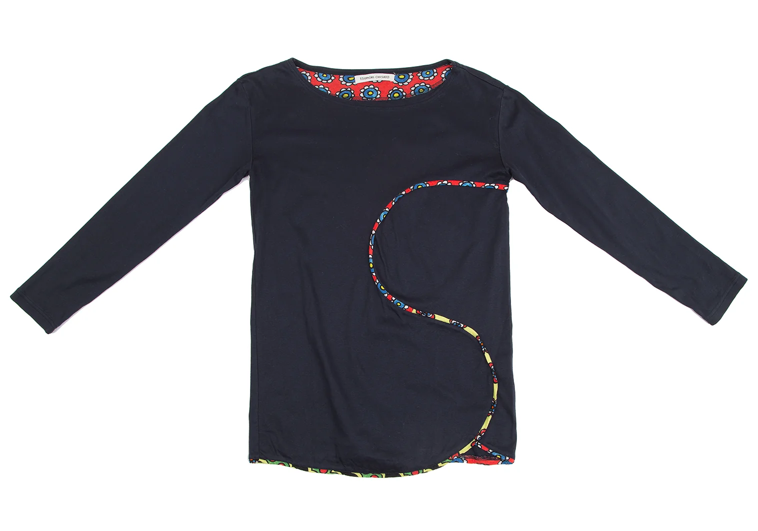 TSUMORI CHISATO Floral Illustration Piping T Shirt Navy 2 (K