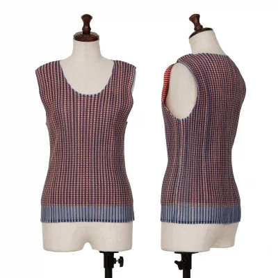 PLEATS PLEASE Mesh Layered Check Tank Top