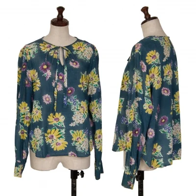 45R Indigo Dyeing Floral Printed Long Sleeve Shirt
