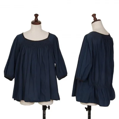 45R Indigo Dyeing Gather Tuck Design Blouse
