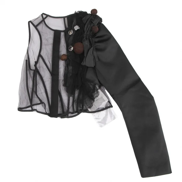 コムデギャルソンCOMME des GARCONS モチーフ装飾片袖メッシュトップス 黒S位 K-129584_002