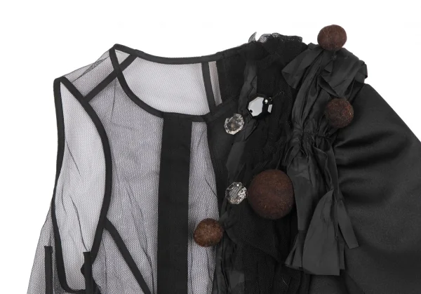 コムデギャルソンCOMME des GARCONS モチーフ装飾片袖メッシュトップス 黒S位 K-129584_003