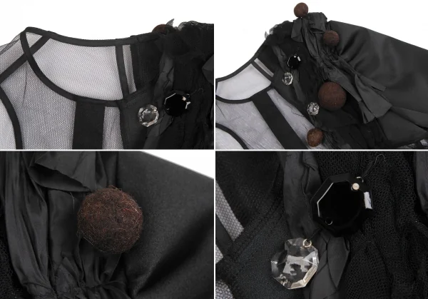 コムデギャルソンCOMME des GARCONS モチーフ装飾片袖メッシュトップス 黒S位 K-129584_004