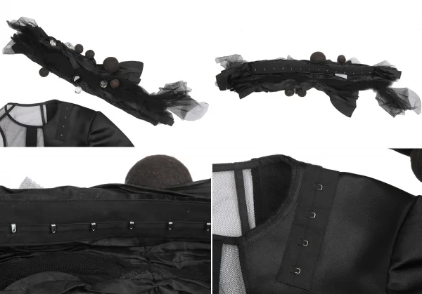 コムデギャルソンCOMME des GARCONS モチーフ装飾片袖メッシュトップス 黒S位 K-129584_005