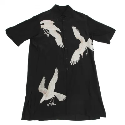 Yohji Yamamoto POUR HOMME White Crow Printed Short Sleeve Shirt