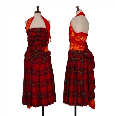 COMME des GARCONS Hibiscus Tartan Check Switching Halter Neck Dress