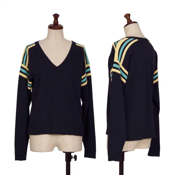 アルマーニエクスチェンジARMANI EXCHANGE ボーダースリーブVネックニット 紺黄他XS K-129634_001