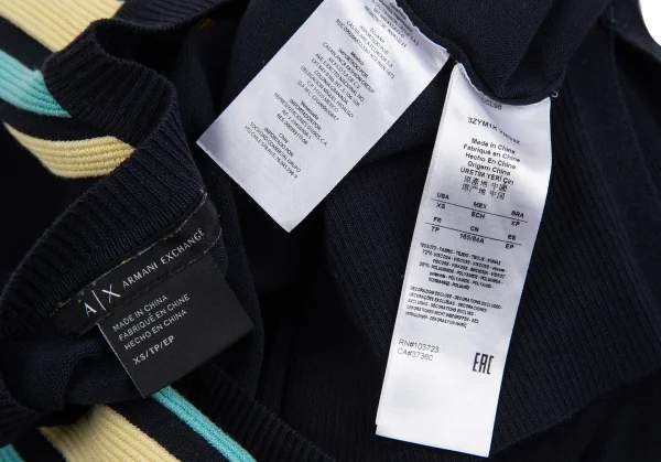 アルマーニエクスチェンジARMANI EXCHANGE ボーダースリーブVネックニット 紺黄他XS K-129634_013