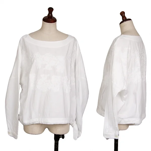 45R Flower Embroidery Cotton Design Tops White 0 K-129691_001