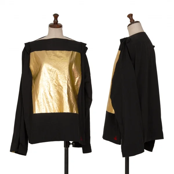 ヴィヴィアンウエストウッド レッドレーベルVivienne Westwood Red Label フロントスクエア箔プリント立体カットソー 黒金S K-129725_001