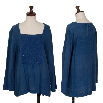 45R Indigo Dyeing Embroidery Long Sleeve Blouse