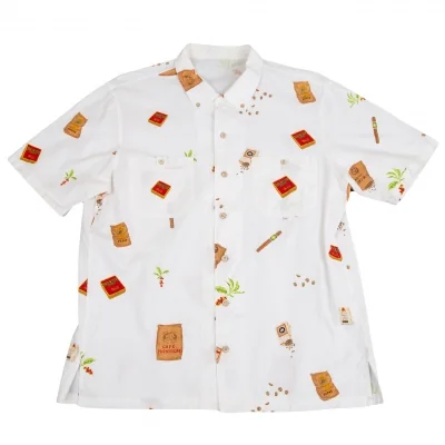 Papas Coffee Print Open Collar Short Sleeve Shirt