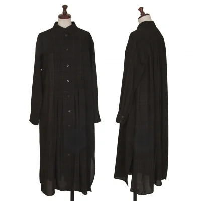 HIROKO KOSHINO Rayon Wool Graph Check Shirt Dress
