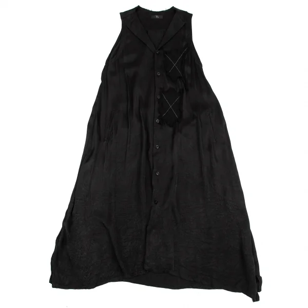 ワイズY's パッチワークレーヨンノースリーブロングシャツワンピース 黒2 K-129823_002