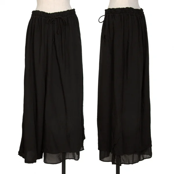 Y's Tencel Sheer Layered Dropped Crotch Pants Black 2 K-129835_001