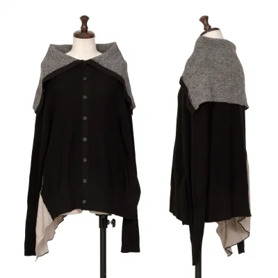 Y's Linen Inside-out Switching Wool Knit Cardigan