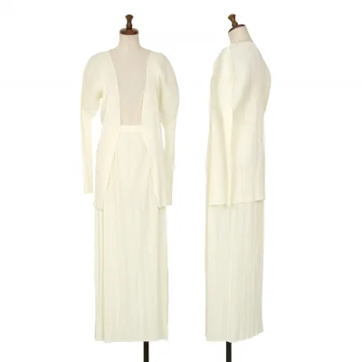 PLEATS PLEASE Pleated Buttonless Cardigan & Skirt