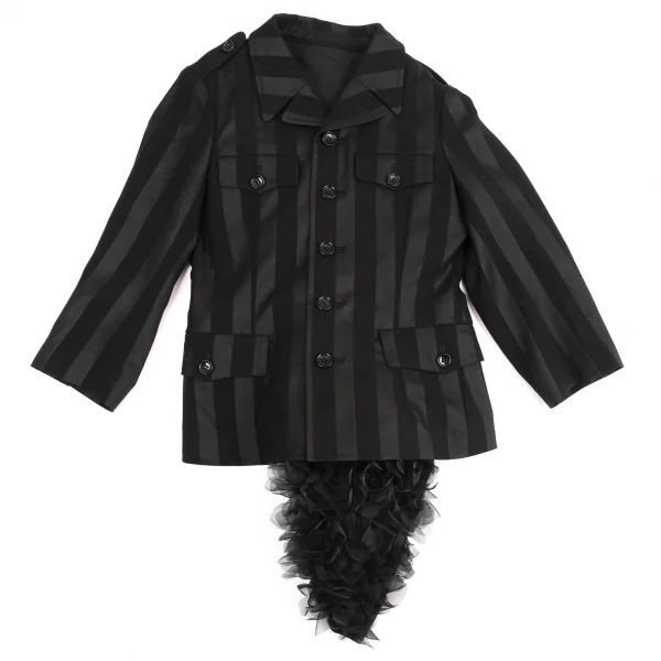コムデギャルソンCOMME des GARCONS HaPPy RIBBON バックフリル装飾ストライプジャケット 黒S K-130203_002