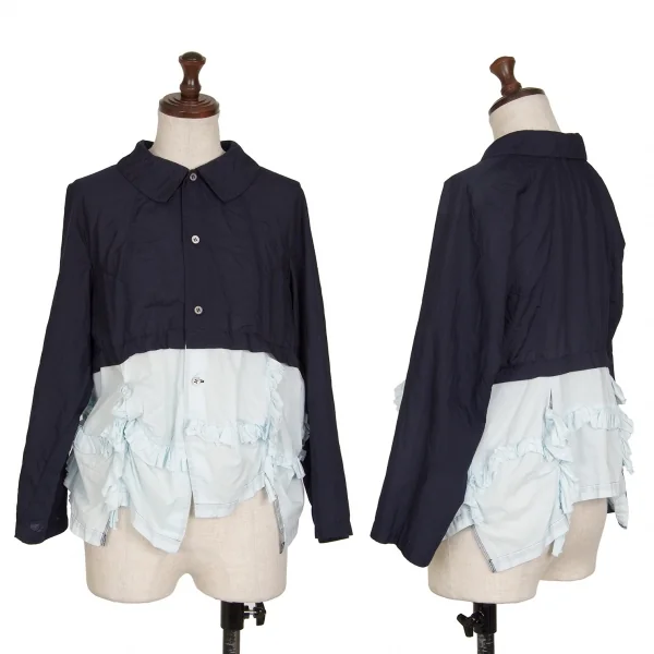 COMME des GARCONS Frill Switching Dyed Long Sleeve Blouse Navy,Sky blue S K-130269_001
