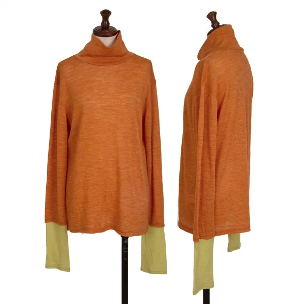 Y's Wool Docking Sleeve Turtleneck T Shirt Orange 2 K-130385_001