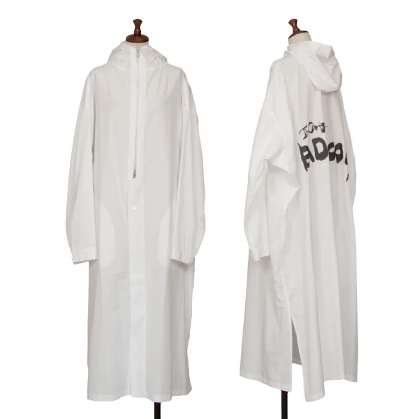 Y's Cotton Broad Message Print Hooded Coat White 2 K-130388_001