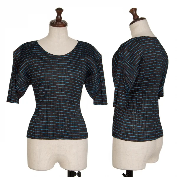 PLEATS PLEASE Striped Short Sleeve T Shirt Brown 3 K-130407_001