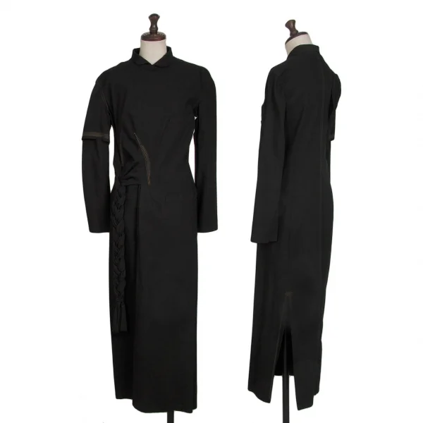 Yohji Yamamoto FEMME Braid Decoration Cotton Dress Black 1 K-130422_001