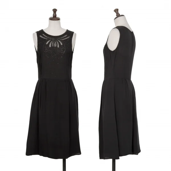 アルマーニ コレッツォーニ ARMANI COLLEZIONI スパンコールシルクノースリーブワンピース 黒38 K-130448_001
