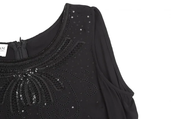 アルマーニ コレッツォーニ ARMANI COLLEZIONI スパンコールシルクノースリーブワンピース 黒38 K-130448_009