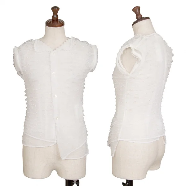 COMME des GARCONS  Lame Nylon Chiffon Sleeveless Blouse White S K-130465_001