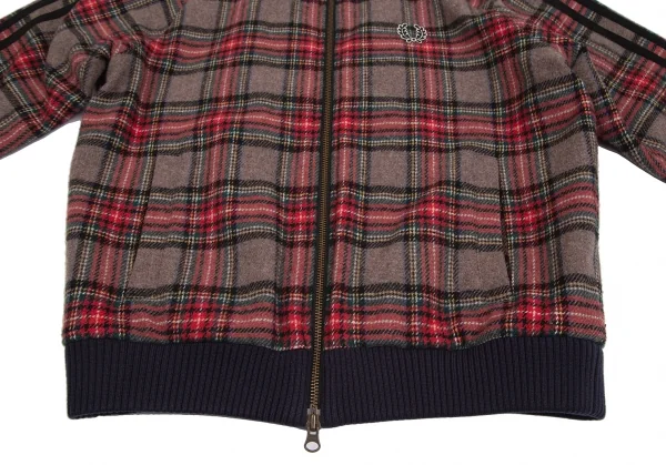 フレッドペリーFRED PERRY タータンチェックハイネックジャケット モカ赤他S K-130489_011