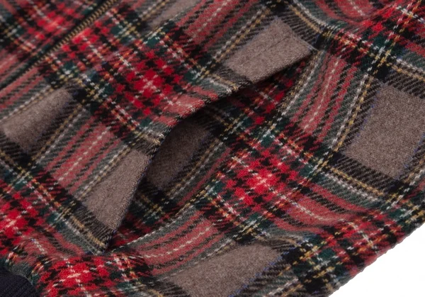 フレッドペリーFRED PERRY タータンチェックハイネックジャケット モカ赤他S K-130489_012
