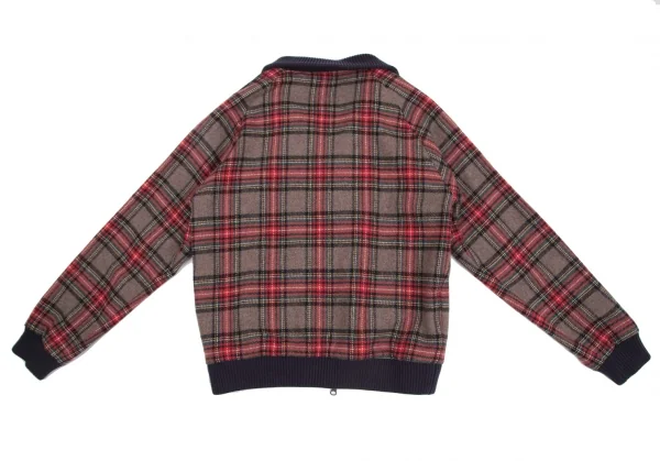 フレッドペリーFRED PERRY タータンチェックハイネックジャケット モカ赤他S K-130489_015