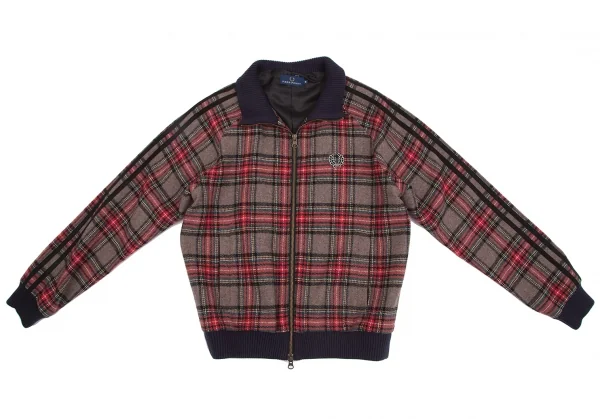 フレッドペリーFRED PERRY タータンチェックハイネックジャケット モカ赤他S K-130489_002