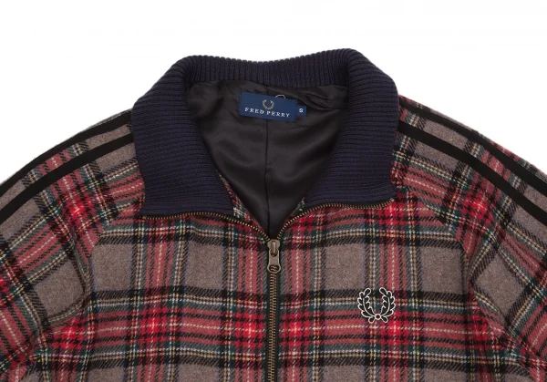 フレッドペリーFRED PERRY タータンチェックハイネックジャケット モカ赤他S K-130489_003