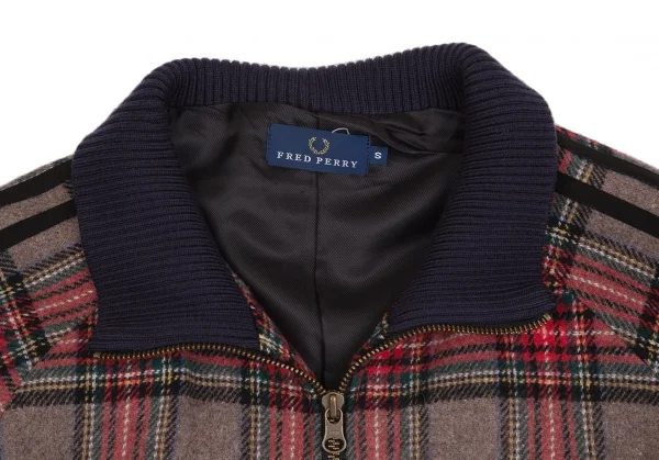 フレッドペリーFRED PERRY タータンチェックハイネックジャケット モカ赤他S K-130489_004