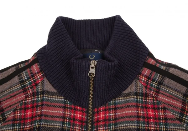フレッドペリーFRED PERRY タータンチェックハイネックジャケット モカ赤他S K-130489_005