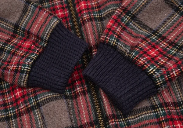 フレッドペリーFRED PERRY タータンチェックハイネックジャケット モカ赤他S K-130489_009