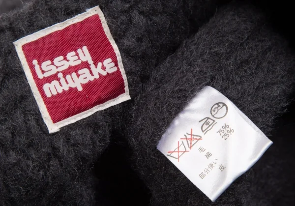 イッセイミヤケISSEY MIYAKE ボアウールレザー切替ポケットデザインジャケット チャコール9 K-130543_020