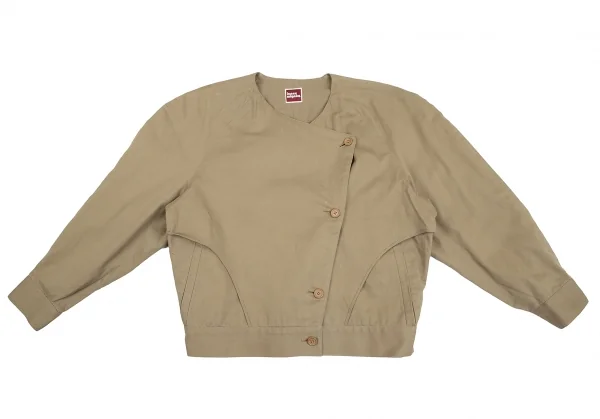 イッセイミヤケISSEY MIYAKE ノーカラーラグランスリーブジャケット ベージュM位 K-130560_002