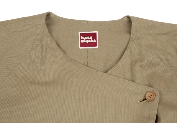イッセイミヤケISSEY MIYAKE ノーカラーラグランスリーブジャケット ベージュM位 K-130560_005