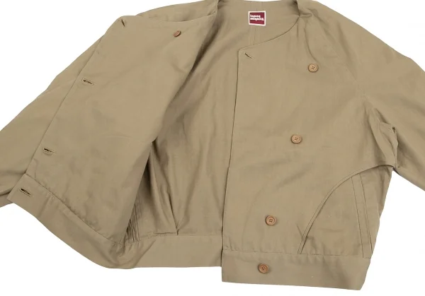 イッセイミヤケISSEY MIYAKE ノーカラーラグランスリーブジャケット ベージュM位 K-130560_013