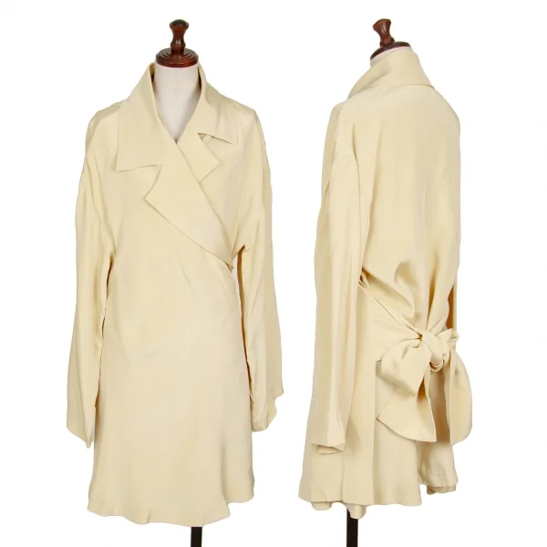 イッセイミヤケISSEY MIYAKEシルクカシュクールコート ベージュM K-130567_001