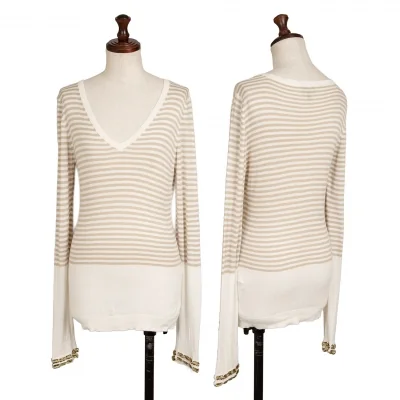ARMANI JEANS Striped Decoration V Neck Knit Sweater