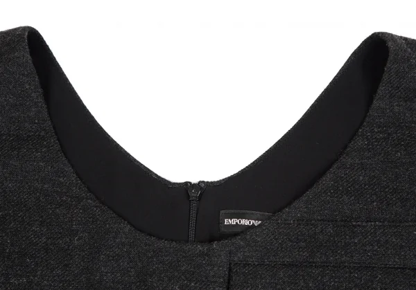 エンポリオアルマーニEMPORIO ARMANI ポリウールフラップポケットワンピース チャコール38 K-130701_004