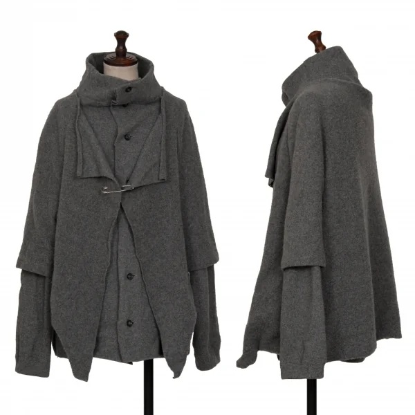 Y's Knit Layered Design Jacket Grey 2 K-130765_001