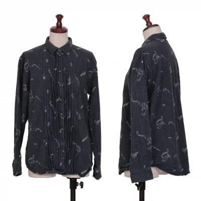 Mademoiselle NON NON Embroidery Pleated Long Sleeve Shirt